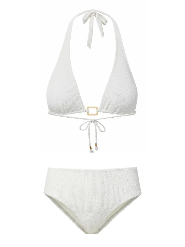 High - performance bikini with quick - drying fabric for active swimmersAllison Top + Classic Midrise Bottom in Ivory Texture