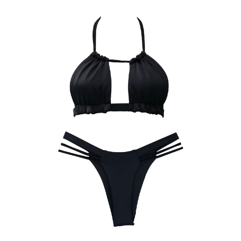 Push - up bikini top to enhance the bust for a confident beach appearanceBlack Iris + Seline Bundle