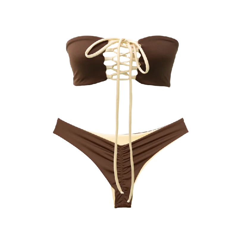 Striped bikini with a classic pattern for a timeless beach aestheticCocoa/Ivory Shimmer Kelly/Serena Bundle