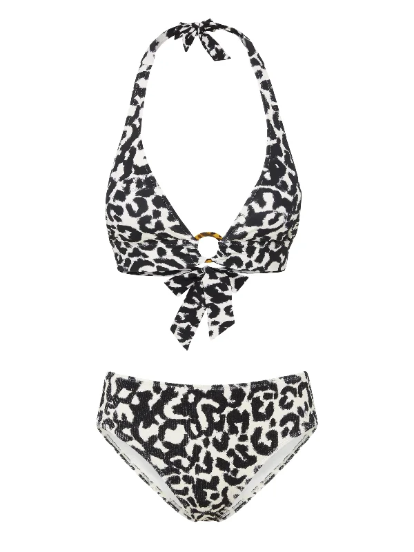 High - waisted bikini for a retro and tummy - flattering lookErin Top + Classic Midrise Bottom in Mia Leopard