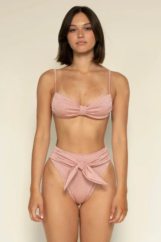 Monokini - style bikini with a unique one - piece - meets - bikini designPaula Tie Up Bikini Bottom Prima Pink Sparkle