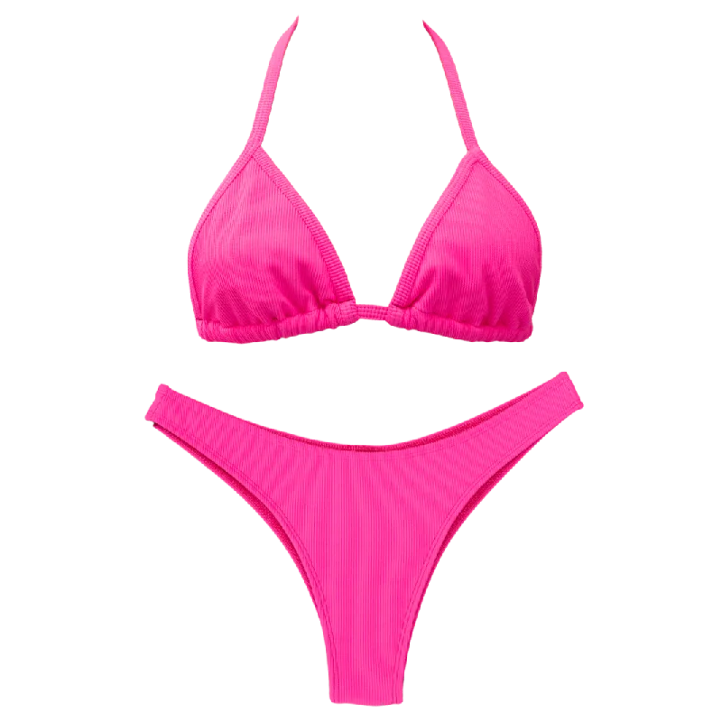 Convertible bikini that can be worn in multiple styles for versatilityRibbed Barbie Pink Minimalist Bundle