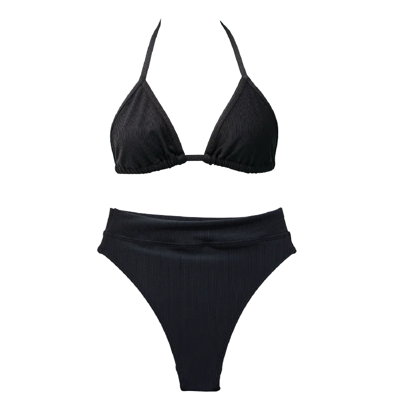 Maternity bikini for expecting mothers to enjoy the beach comfortablyRibbed Black Blake Bundle