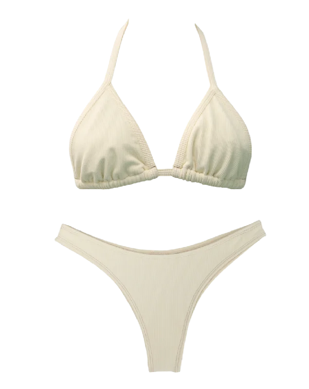 UV - protection bikini for safe sun exposure during beach daysRibbed Ivory Minimalist Bundle